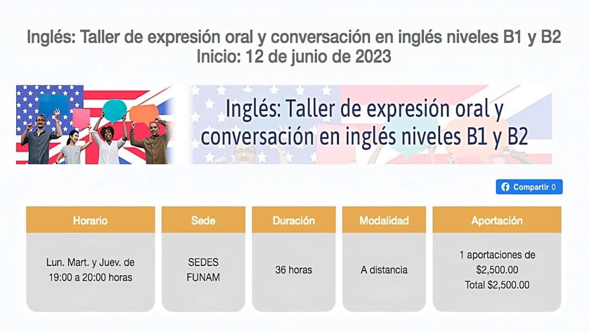 Inglés: Taller de expresión oral y conversación en inglés niveles B1 y B2